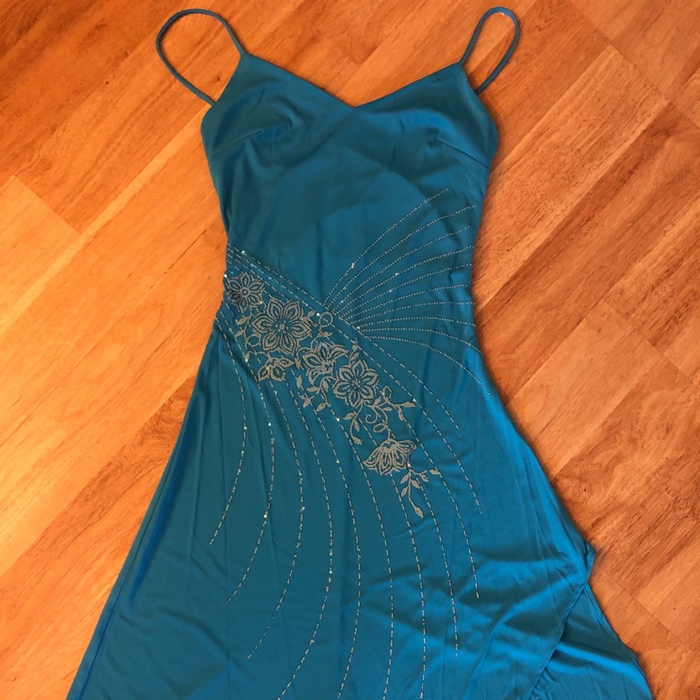 Turquoise cocktail dress w beading